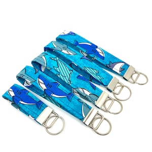 Shark Keychain Wristlet/Shark Key Fob /Keychain Wristlet/ Fabric Keychain/Keychain Fob/Wrist Keychain/Made in USA