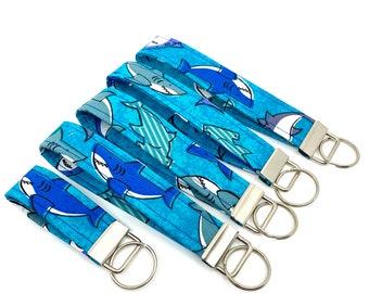 Shark Keychain Wristlet/Shark Key Fob /Keychain Wristlet/ Fabric Keychain/Keychain Fob/Wrist Keychain/Made in USA