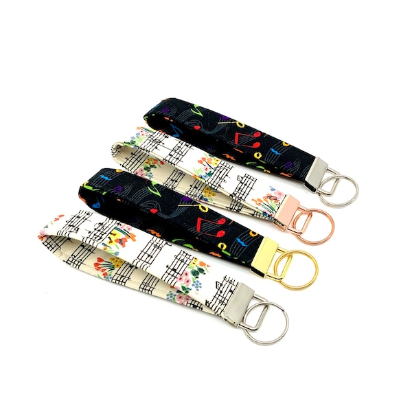 Music Notes Keychain Key Fob/Rifle Paper Key Wristlet/ Fabric Keychain/Floral Keychain/Made in USA