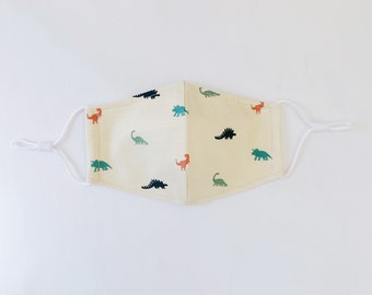 Dinosaur face mask with filter pocket nose wire adjustable ear loops / kids teen women adult  / machine washable 100% cotton