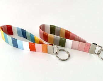 Rainbow Keychain /Key fob Keychain /Fabric Keychain/ Stripe Key Fob/Keychain Fob/Wrist Keychain/Kay Wristlet/Key Ring/Made in USA