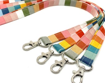 Rainbow Lanyard/Breakaway Lanyard/Fabric Lanyard/Teacher lanyard/Fabric Key Strap/ Name Tag Lanyard/Neck lanyard/Free ID Holder