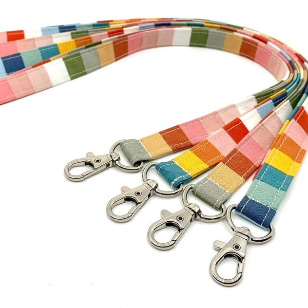 Rainbow Lanyard/Breakaway Lanyard/Fabric Lanyard/Teacher lanyard/Fabric Key Strap/ Name Tag Lanyard/Neck lanyard/Free ID Holder