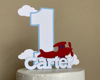 Airplane Cake Topper... Time Flies party... First Birthday... One... Personalized... Centerpieces... Baby Boy