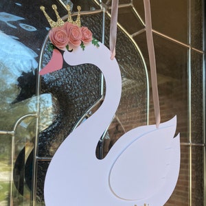 Swan Door Sign... Baby Shower... First Birthday... Baby Girl... Gold Crown... Floral