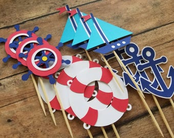 Nautical Theme Cupcake Toppers... Baby Shower... Birthday... Baby Boy