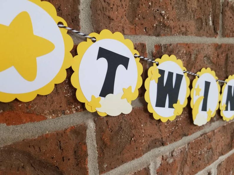 Blackand Yellow Baby Shower.. Neutral Twinkle Twinkle Little Star Banner.. Garland..