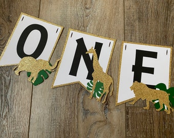 Safari ONE High Chair Banner... First Birthday... Baby Boy...Baby Girl... Party Ideas... Party Decor... Jungle Theme