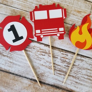 Firefighter Cupcake Toppers... Baby boy... First Birthday... Fireman...
