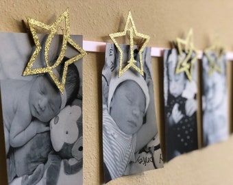 Twinkle Twinkle Little Star... Photo Banner... First Birthday... Baby Girl... Gold... Pink...