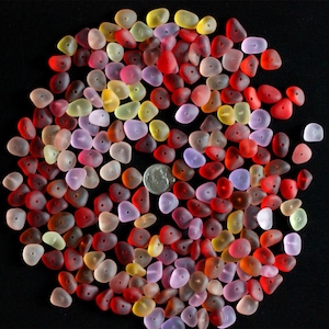 center drilled sea beach glass 20 pcs lot red yellow orange  jewelry use