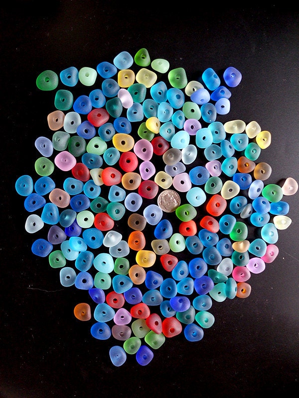 10 Pieces 3 mm Big Holes Blue Frosted Center Drilled Sea Glass Beads/Beach Glass Beads for Jewelry Making (Mixed Blue)