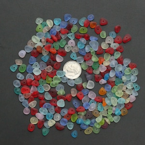 30 super tiny pcs center drilled beach sea glass lot bulk wholesale blue green yellow red white jewelry use