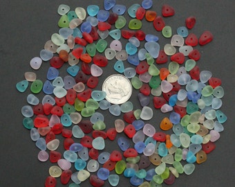 30 super tiny pcs center drilled beach sea glass lot bulk wholesale blue green yellow red white jewelry use