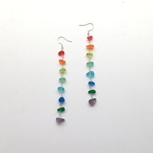 Sterling Silver Rainbow Sea Glass Earrings, Beach Glass Earrings Jewelry