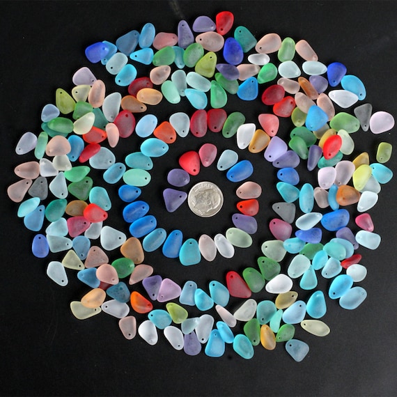 10 Pieces 3 mm Big Holes Blue Frosted Center Drilled Sea Glass Beads/Beach Glass Beads for Jewelry Making (Mixed Blue)