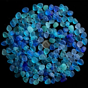 center drilled sea beach glass 20 pcs lot blue aqua turquoise cobalt jewelry use