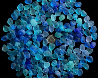 center drilled sea beach glass 20 pcs lot blue aqua turquoise cobalt jewelry use