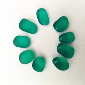 10 pcs top drilled teal small beach glass sea glass frosted glass lot bulk wholesale  for jewelry making, earrings making