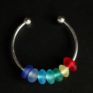handmade rainbow sea beach glass beads bracelet bangle