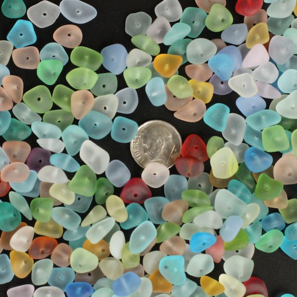 30 tiny pcs center drilled beach sea glass lot bulk wholesale blue green yellow red white jewelry use