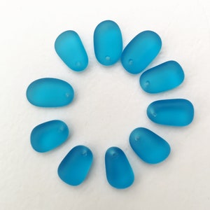 10 pcs top drilled blue small beach glass sea glass frosted glass lot bulk wholesale  for jewelry making, earrings making