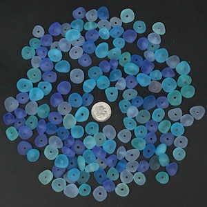 10 pcs 2 mm big hole  center drilled beach sea glass lot bulk wholesale blue cobalt purple-blue aqua  jewelry use