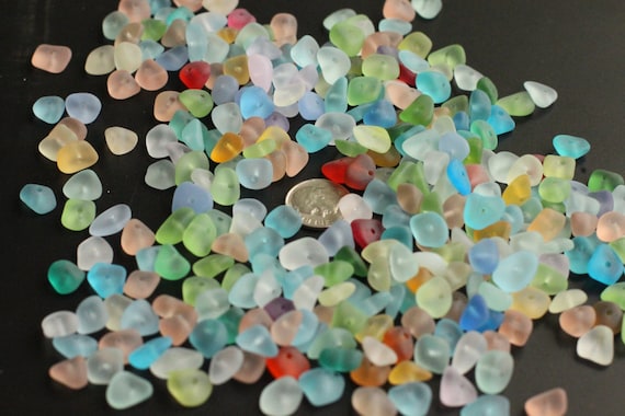 30 Pieces Center Drilled Sea Glass Beads/Beach Glass Beads for Jewelry  Making ,Tiny Size(6-8mm))