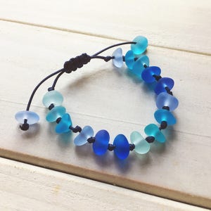 Handmade Blue Sea Glass Bracelet, Adjustable String Knot Sennit Bracelet,  Beach Glass Jewelry, Marine Style Jewelry