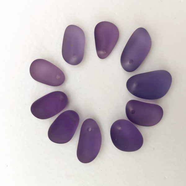 10 pcs top drilled purple  small beach glass sea glass frosted glass lot bulk wholesale  for jewelry making, earrings making