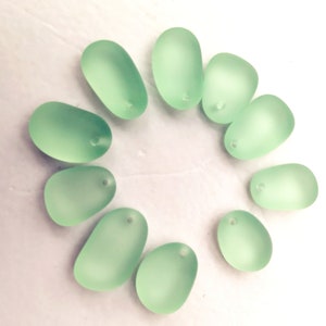 10 pcs top drilled light green small beach glass sea glass frosted glass lot bulk wholesale  for jewelry making, earrings making