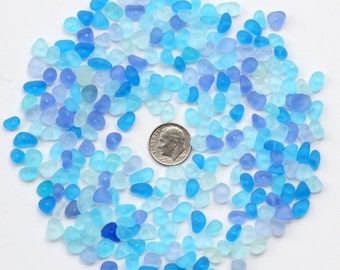 30 super tiny pcs center drilled beach sea glass lot bulk wholesale blue light-blue cobalt purple-blue aqua jewelry use