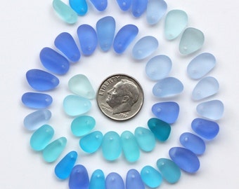 20 pcs tiny size top drilled beach sea glass lot bulk wholesale blue cobalt light-blue purple-blue jewelry making