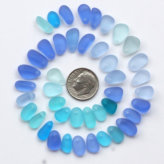 10 Pieces 3 mm Big Holes Blue Frosted Center Drilled Sea Glass Beads/Beach Glass Beads for Jewelry Making (Mixed Blue)