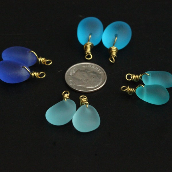 top drilled sea beach glass 4 pairs blue cobalt pendant with joint jewelry use