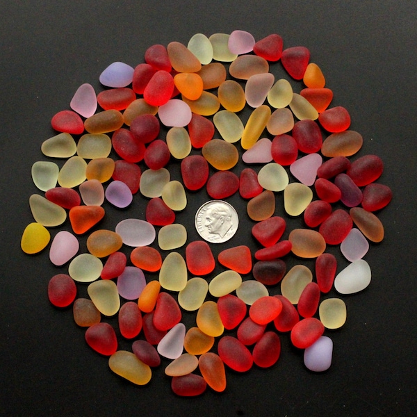 beach sea glass lot bulk wholesale mixed color red pink orange yellow 12-16mm pieces