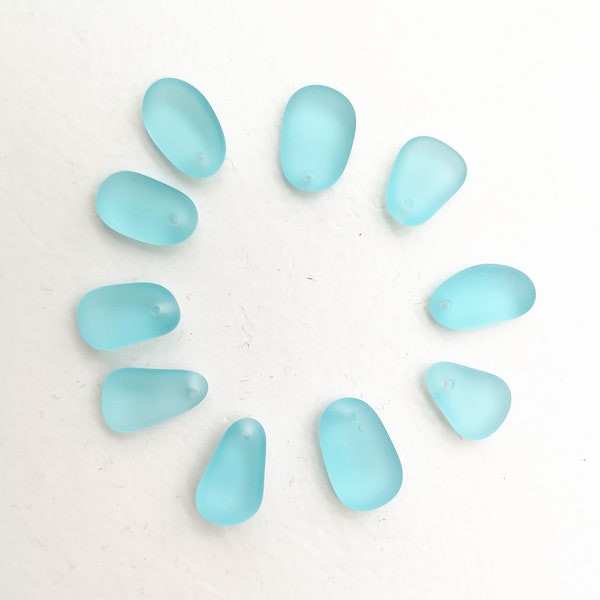 10 pcs top drilled light blue small beach glass sea glass frosted glass lot bulk wholesale  for jewelry making, earrings making