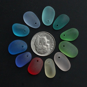top drilled sea beach glass 11 pcs rainbow red blue pendant lots jewelry use