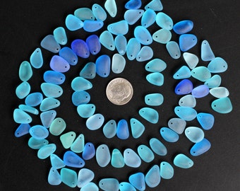 10 pcs top drilled beach sea glass lot bulk wholesale blue cobalt aqua turquoise jewelry use