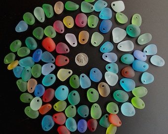 3 mm big hole top drilled sea beach glass 10 pcs lot pendant jewelry use