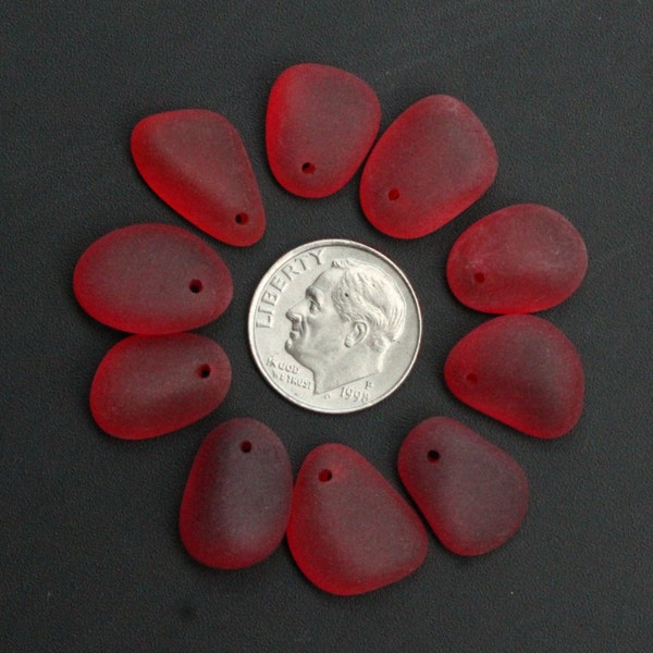 10 pcs top drilled beach sea glass lot bulk wholesale ruby-like red  jewelry use