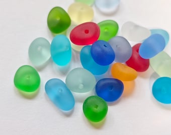 30 Pieces Center Drilled Sea Glass for Jewelry Making, Beach Glass Tiny Size 6-9mm