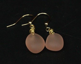 Handmade Orange Beach Sea Glass Earrings with Gold Plated Hook