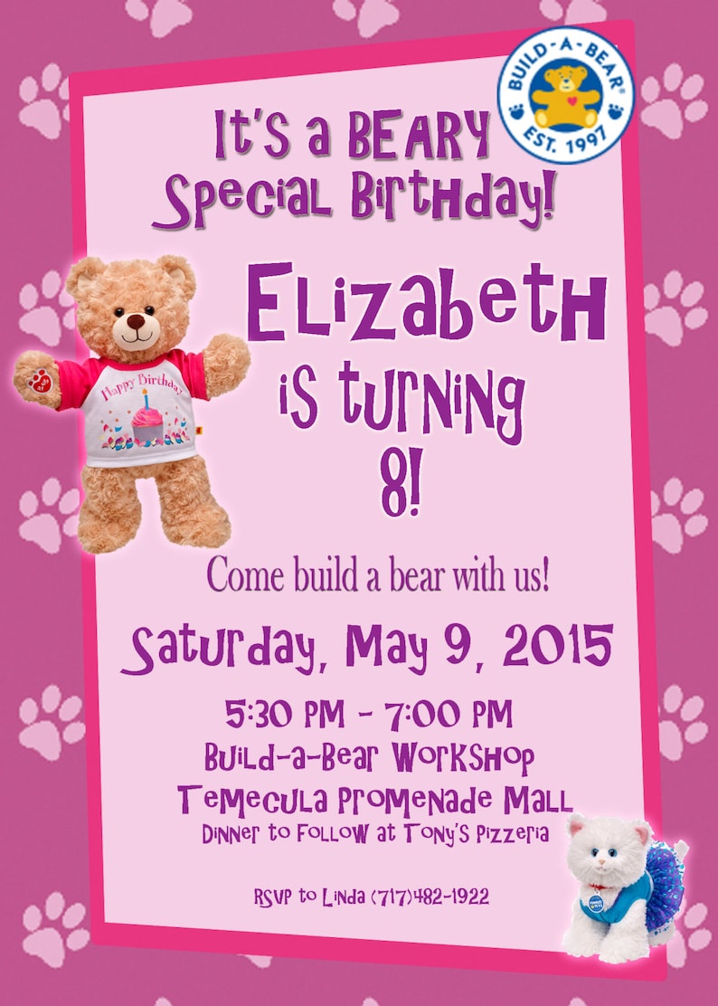 Personalized Customized Build-A-Bear Birthday Invitation | Etsy