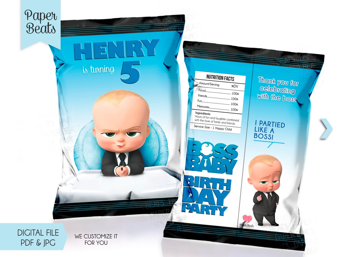 Boss Baby Party Favor Bags Baby Boss Customized Chip Bags Etsy