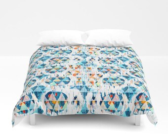 Blue Ikat Duvet Cover Blue Orange Ikat Comforter Boho Dorm Etsy