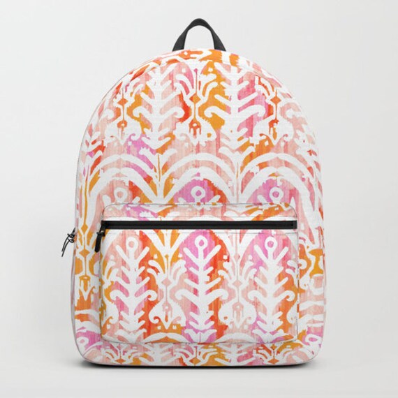 Dłoń Dama Dziewczynka Młoda Dziewczyna Plecak Plecak Pomarańczowy Plecak Różowy Ikat Szkoła Torba Wiosna Wzór
