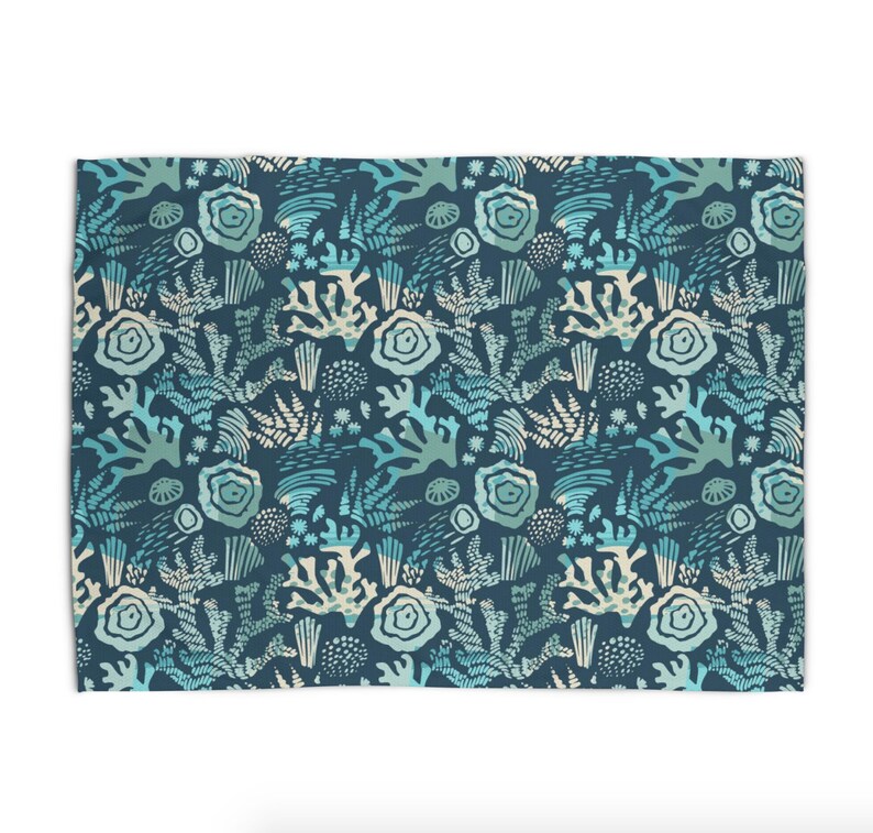 Coral Rug Blue Area Rug 5x7 Coastal Bedroom Rug 3x5 4x6 Woven Etsy