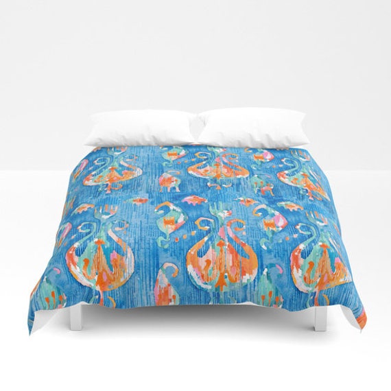 Blue Ikat Duvet Cover Blue Orange Ikat Comforter Boho Dorm Etsy