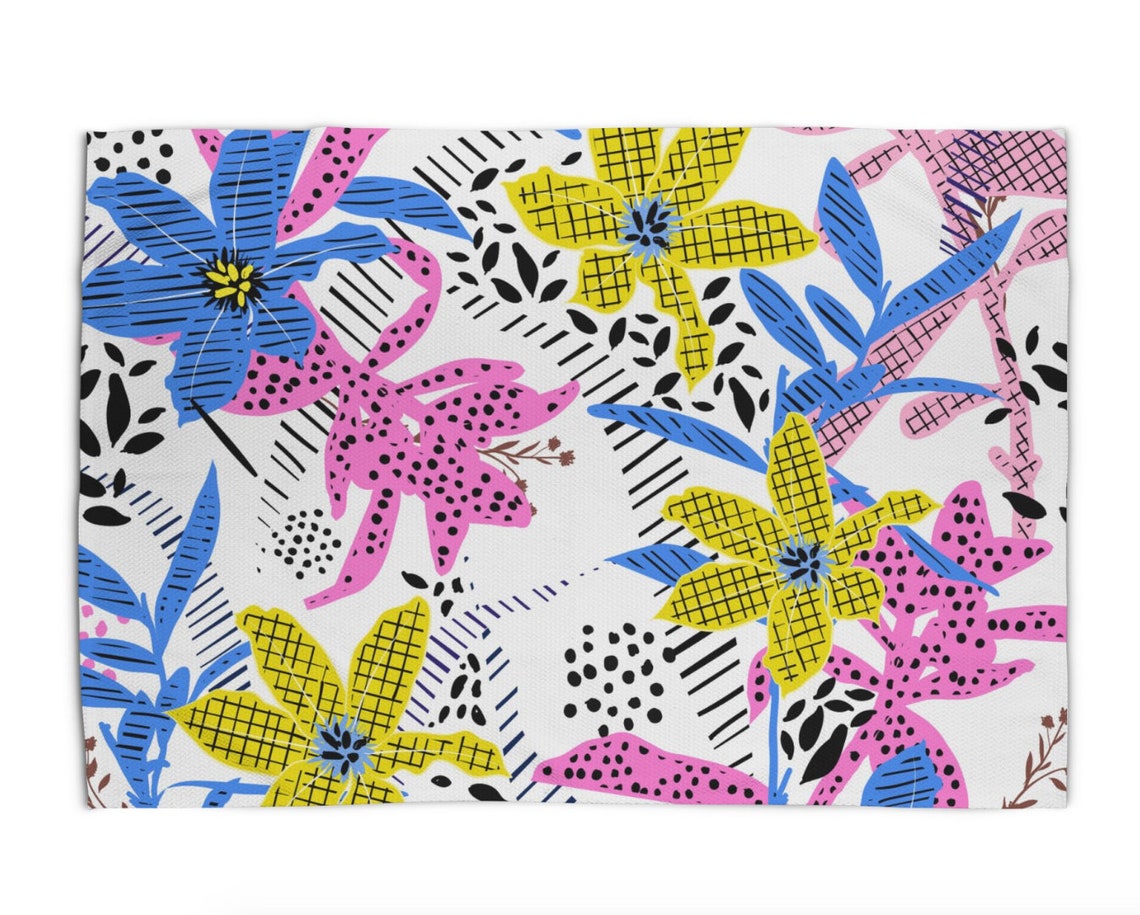 Brillante Floral Rug 5x7 4x6 3x5 amarillo rosa azul moderno | Etsy